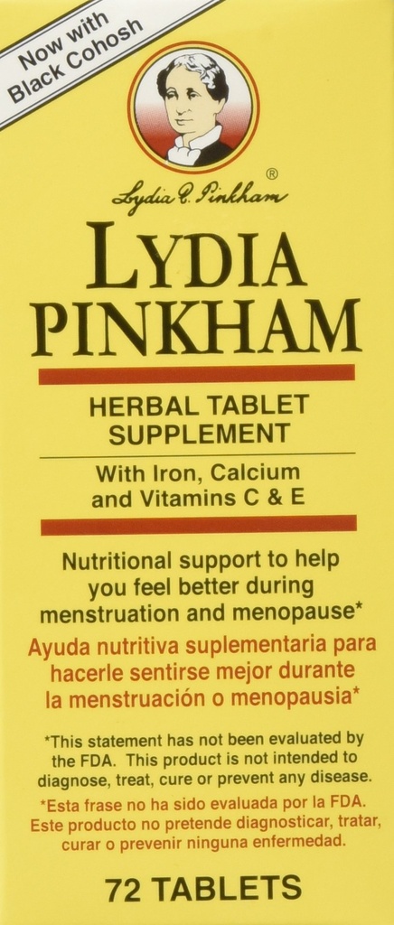 Lydia Pinkham Kruidensupplement Tabletten voor Menstruatie en Menopauze Ondersteuning, 72 Tellen