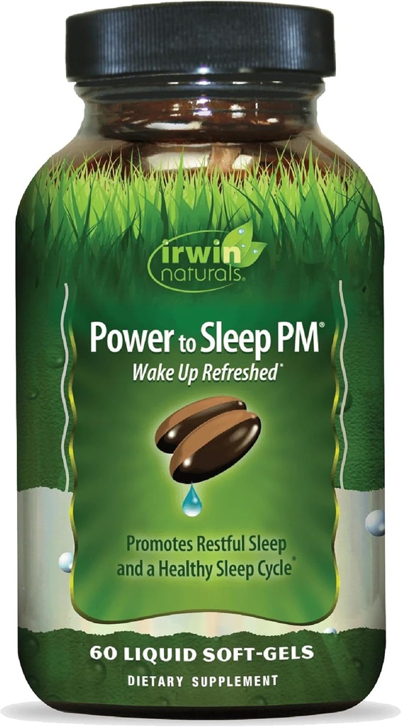 Irwin Naturals Power to Sleep PM - 60 Liquid Soft-Gels - met Melatonine, GABA, Ashwagandha, Valeriaanwortel & L-Theanine - 30 porties