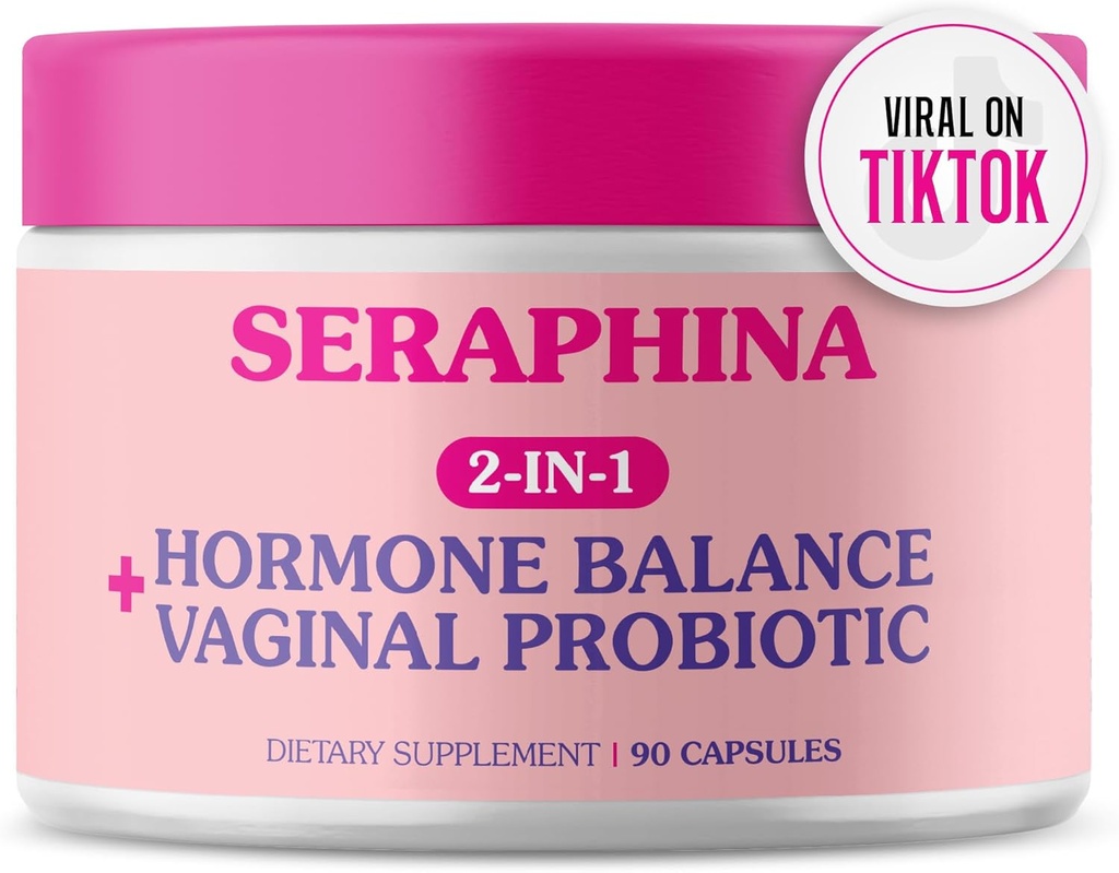 Seraphina Vaginale Probiotica 2-in-1 voor vrouwen + Hormone Balance - 90 Capsules Complete Vrouwelijke Care, PMS & Urinaire Tract Health, Prebiotic Blend, 10 Miljard CFU, 6 Strains (90 Tellen (Pack of 1))