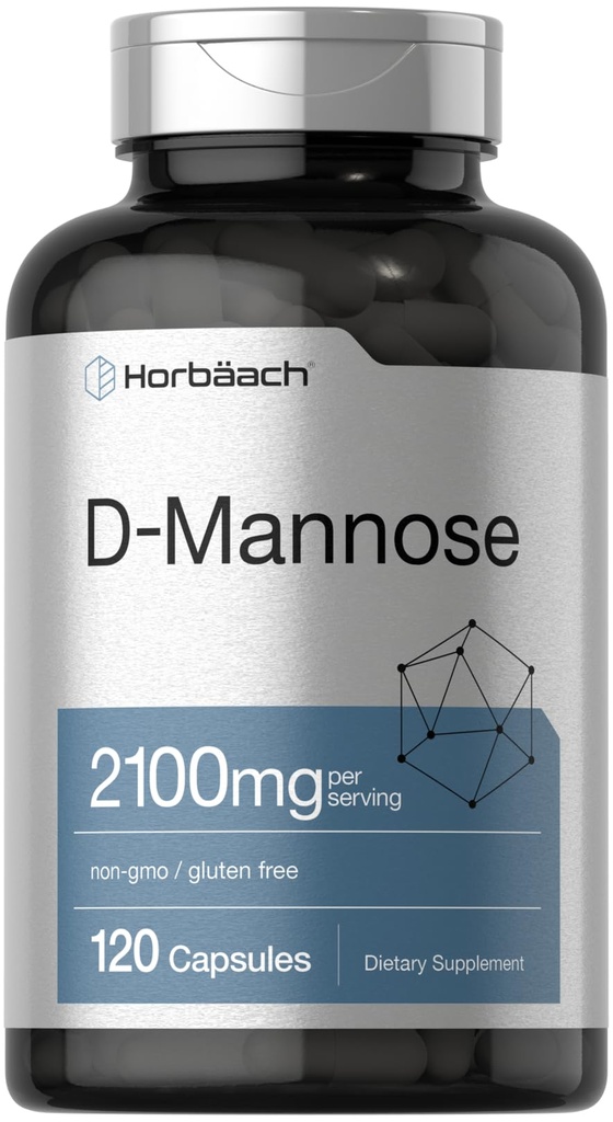 Horbäach D-Mannose, 2100mg, 120 capsules, plus grande puissance, sans OGM et supplément sans gluten