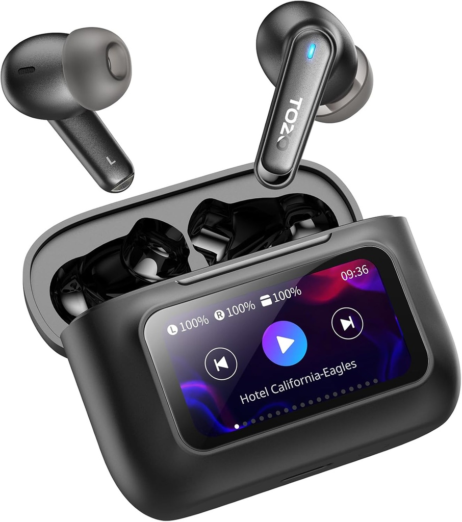TOZO ColorPods Ecouteurs sans fil avec écran tactile Active Noise Annulant Bouds d'oreille 4 Mics ENC Clear Call Deep Bass dans l'oreille Bluetooth 5.4 Casque Long Playtime IPX6 Waterproof 32 EQs via APP