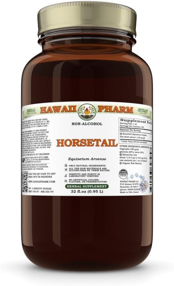 Extrait sans alcool, Glycérite pour la force osseuse, favorise la vitalité des cheveux et des ongles, améliore le confort articulaire, agit comme un diurétique naturel - 32 fl.oz