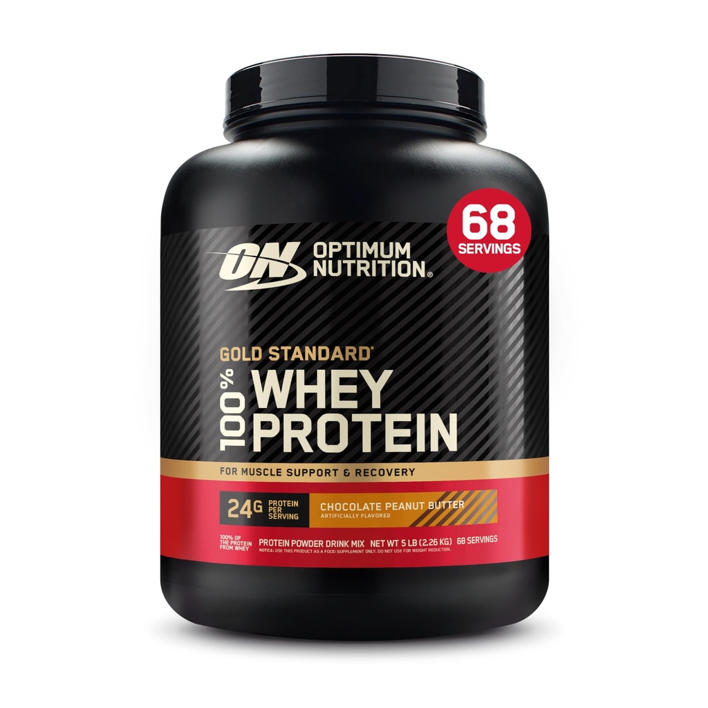 Optimale voeding Gold Standaard 100% Wei Proteïne Poeder, Chocolade Pindakaas, 5 Pond (Verpakking mei Vary)