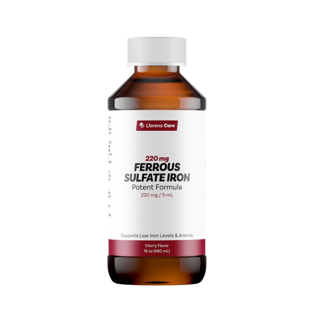 Supplément en fer liquide de sulfate ferreux pour adultes par Llorens Care - 220 mg dans 5 ml supplément complexe de fer pour l'anémie et le déficit en fer. Renforcer les niveaux d'énergie
