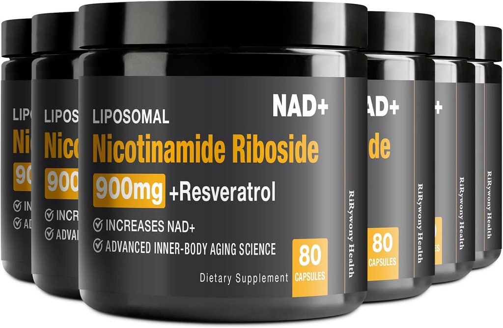 NAD Supplement - NAD+ met Nicotinamide Riboside (NR) en Resveratrol Quercetin 900mg Pure Organic NAD Plus voor Cellular Repair Healthy Aging Brain Function, 80 Capsules (pakket van 6)