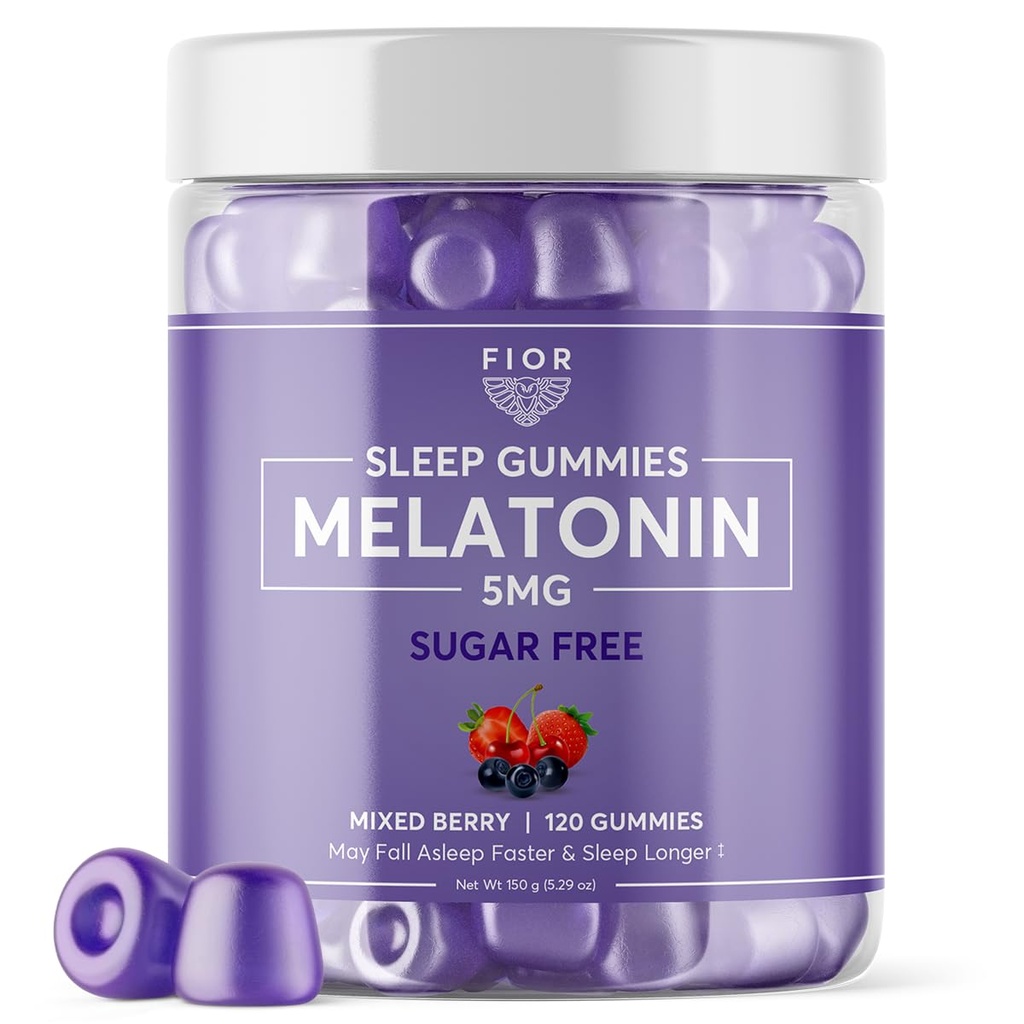 FIOR Sugar Free 120-Count Slaaphulp & Calm Gummies, Melatonine Gummies Slaaphulp voor volwassenen en kinderen. Gummy vitamines voor slaap. Volwassenen & kinderen Melatonine & L-Theanine Gummies natuurlijke kruiden slaaphulp.