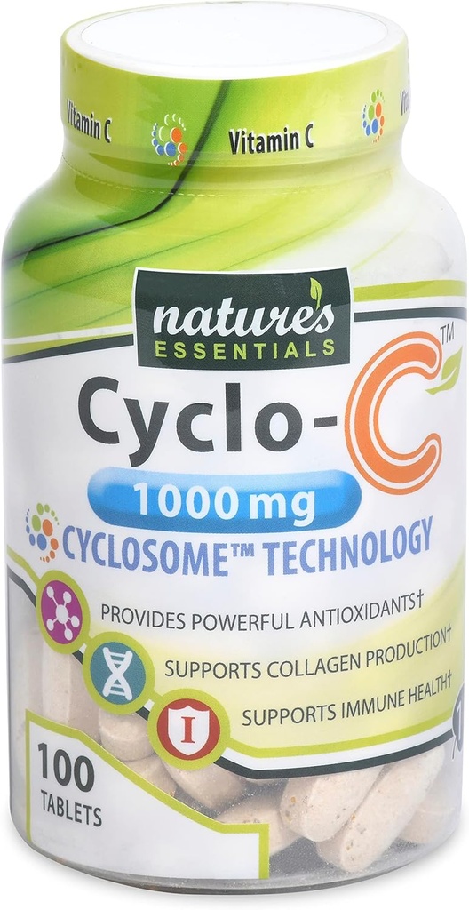 NATURE'S ESSENTIALS Liposomal Vitamin C | Cyclo-C 1000mg | Bioflavonoids + Cyclodextrin Maximum Absorption Formula | 3 Month Supply | Non-GMO | Gluten-Free | Vegetarian | Count (100)
