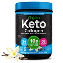 Orgaine de poudre de protéines de collagène kéto, Vanille - 10g de peptides de collagène hydrolysés à l'herbe pour les femmes et les hommes, Type I et III, huile MCT 5g - cheveux, peau, ongles et soutien articulaire, non-OGM, sans gluten - 0,88lb