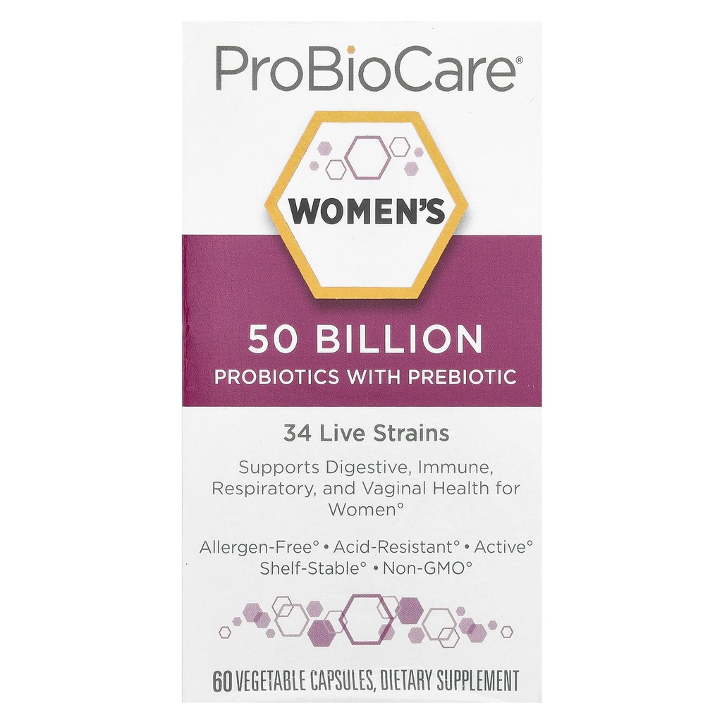 ProBioCare Probiotica voor vrouwen, 50 miljard CFU Multi-stam Probiotische Supplement, Ondersteunt Digestief, Immuniteit, Ademhalingsstelsel, en Vaginale Gezondheid voor vrouwen, Glutenvrij, 60 Capsules