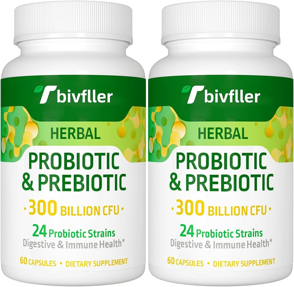 Probiotica voor vrouwen Mannen- 300 miljard CFU, 24 strains Probiotic+15 Organic Herbs Prebiotics Blend, Pre en Probiotics, for Digestief Gezondheid, Immune & Gut, Diarree, Bloating, Vegan, 4 Month Supply