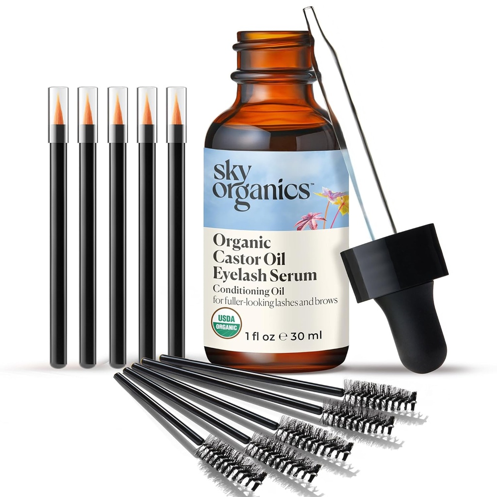 Huile de castor bio Sky Organics Sérum cils et sourcils, huile de conditionnement sans hexane qui favorise des cils et sourcils plus complets, 100% pur et pressé à froid 1 fl. Oz. / 30 ml w ebook