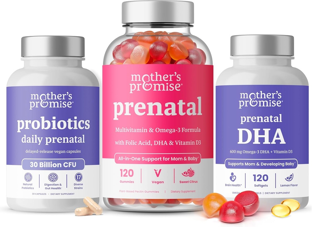 Moeder's Belofte Prenatale Vitamine Gummies + Prenatale DHA & Prenatale Probiotica bundel