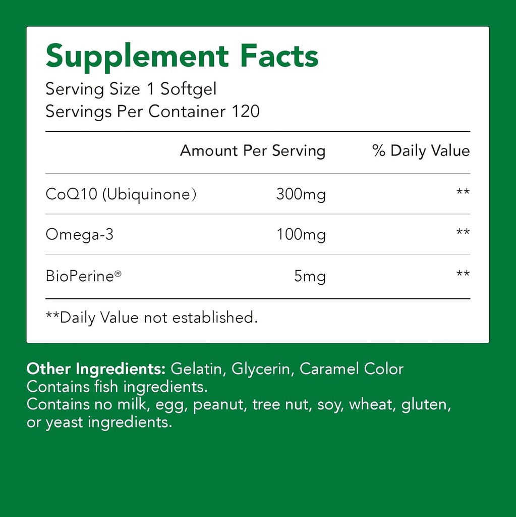 Supplementen, Ubichinon CoQ10 (Coenzyme Q10) 300 mg, BioPerine (5 mg) 