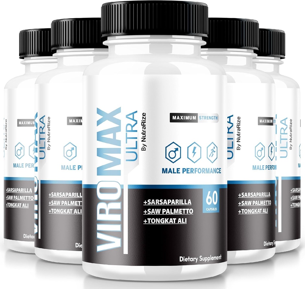 NutraRize (verpakking van 5 ViroMax Ultra Pillen, maximale sterkte formule om energie en prestaties te verhogen, all-natuurlijke capsules voor spierkracht, supplement beoordelingen (300 capsules)