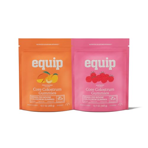Equip Foods Core Colostrum Gummies - Delicious and Convenient - 1g Ultra-Premium Grass Fed Colostrum Per Serving - Gut Health, Immunity, Hair and Skin, Peach Mango & Raspberry
