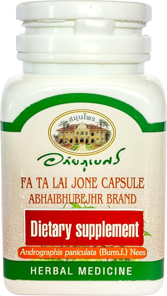 Andrographis Paniculata Kruidendieetsupplement, 60 capsules, FA Ta Lai Jone (Indiaanse Echinacea, Chuan Xin Lian, Chiretta, Kalmegh). Geimporteerd uit Thailand.