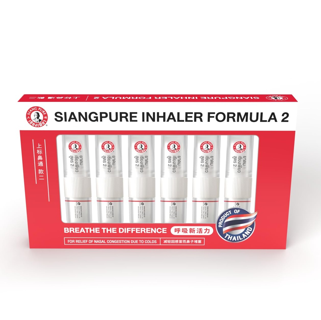 Siang Aromathérapie pure Inhalateur nasal - Refroidissement du menthol, de la menthe poivrée et de l'huile d'eucalyptus - Allergie, congestion et soulagement du sinus (6 paquets)