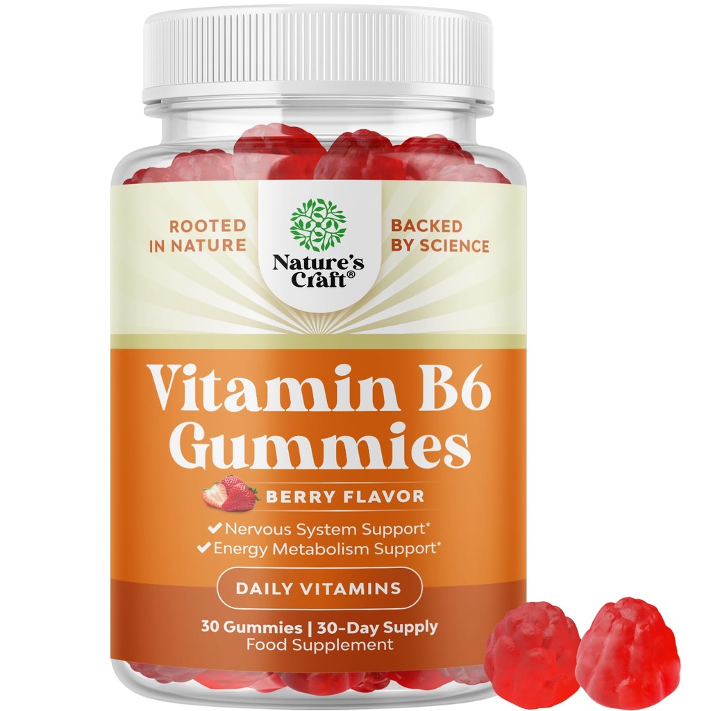 Krachtige vitamine B6 Gummies voor volwassenen - Krachtige vitamine B Complex Supplementen voor mannen en vrouwen voor zenuwstelselondersteuning Mood & Immuun System - Vegan Pyridoxine Kauwen voor energie & stofwisseling - 30 Ct