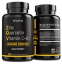 Zinc Quercetin 500mg avec vitamine C Vitamine D3 Bromelain Immune Support High Potency Quercetin Supplément de zinc ZQV par SPARTIS (paquet de 1 bouteille à 120caps)