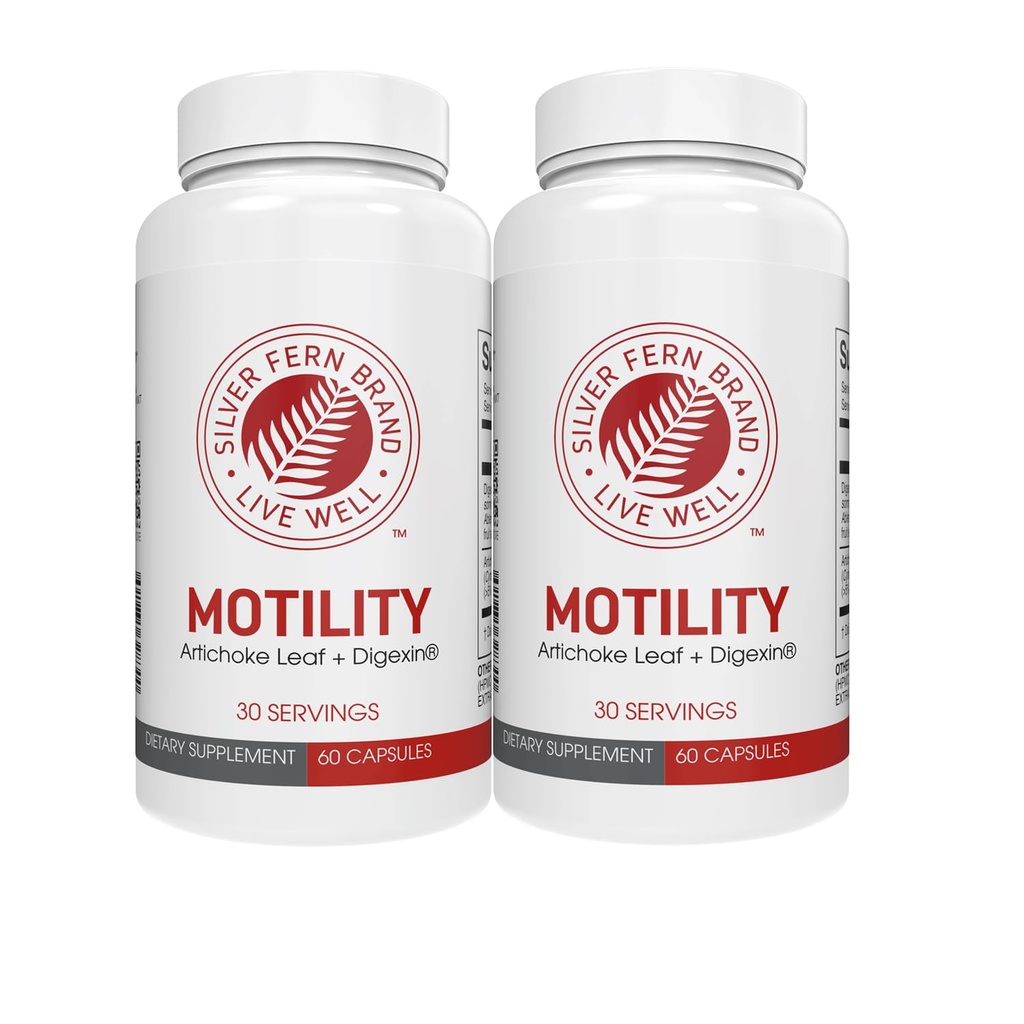 Silver Fern merk Motility- Non-Laxative Constipatie en trage Motility Boost - 120 capsules, 60 dagen levering - Bevat Artichoke Leaf, Tender Okra Pods, & Winter Cherry