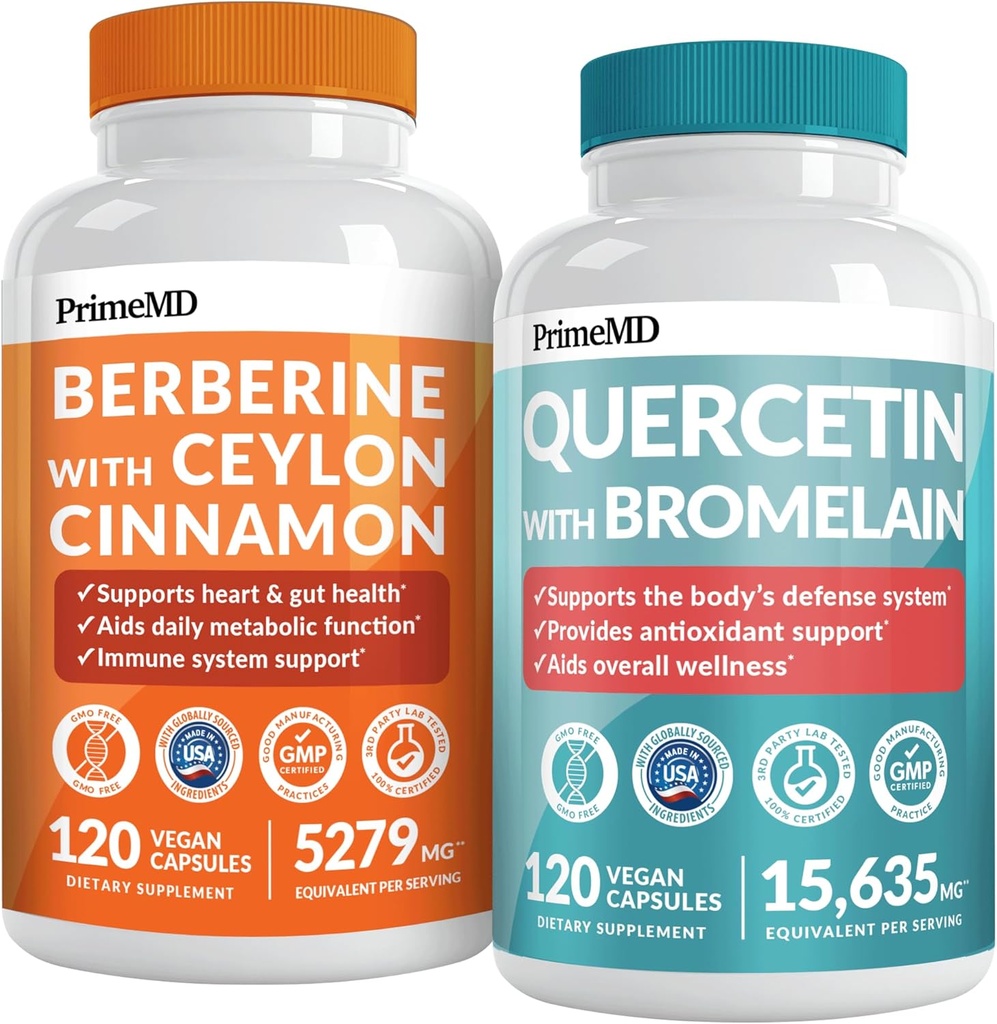 21-in-1 Berberinesupplement met Ceylon Cinnamon Chroom, Bitter Melon en Green Tea Extract (120 ct) & 28-in-1 Quercetine met bromelaïnesupplement voor Immune Defense Support (120 ct)