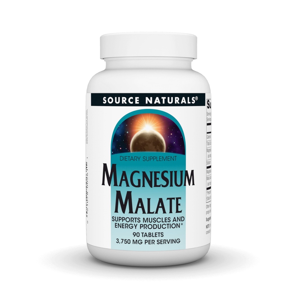 Bron Naturals Magnesium Malate, ondersteunt spieren en energieproductie*, NonGMO, Vegetarisch Friendly Magnesium Supplement, 3.750 MG per portie - 90 tabletten
