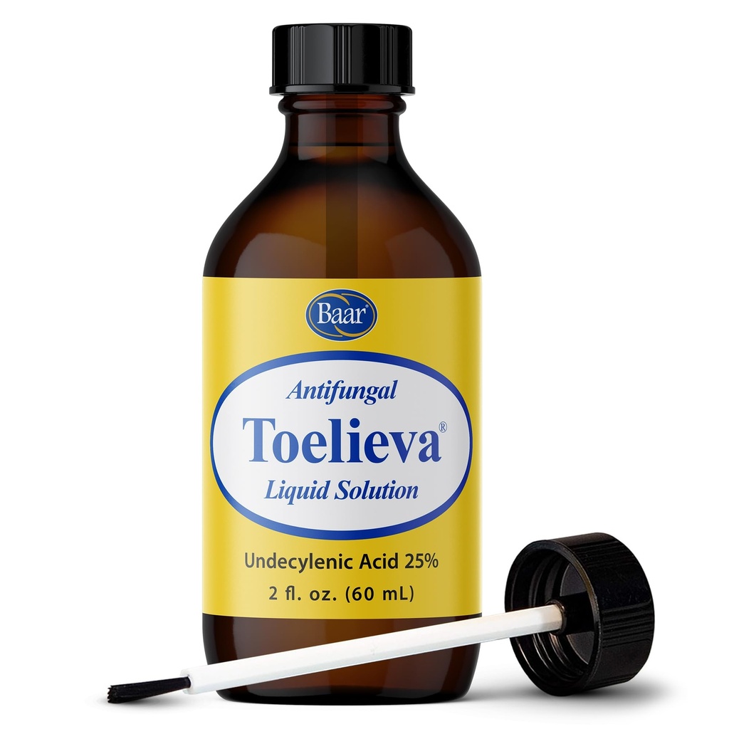 Baar producten - Toelieva antischimmel vloeibare oplossing - 25% Undecyleenzuur, biologische olijfolie, Grapefruitzaad Extract - Maximale sterkte - Bestrijdt Schimmel onder & rond Teennagels - 2 oz