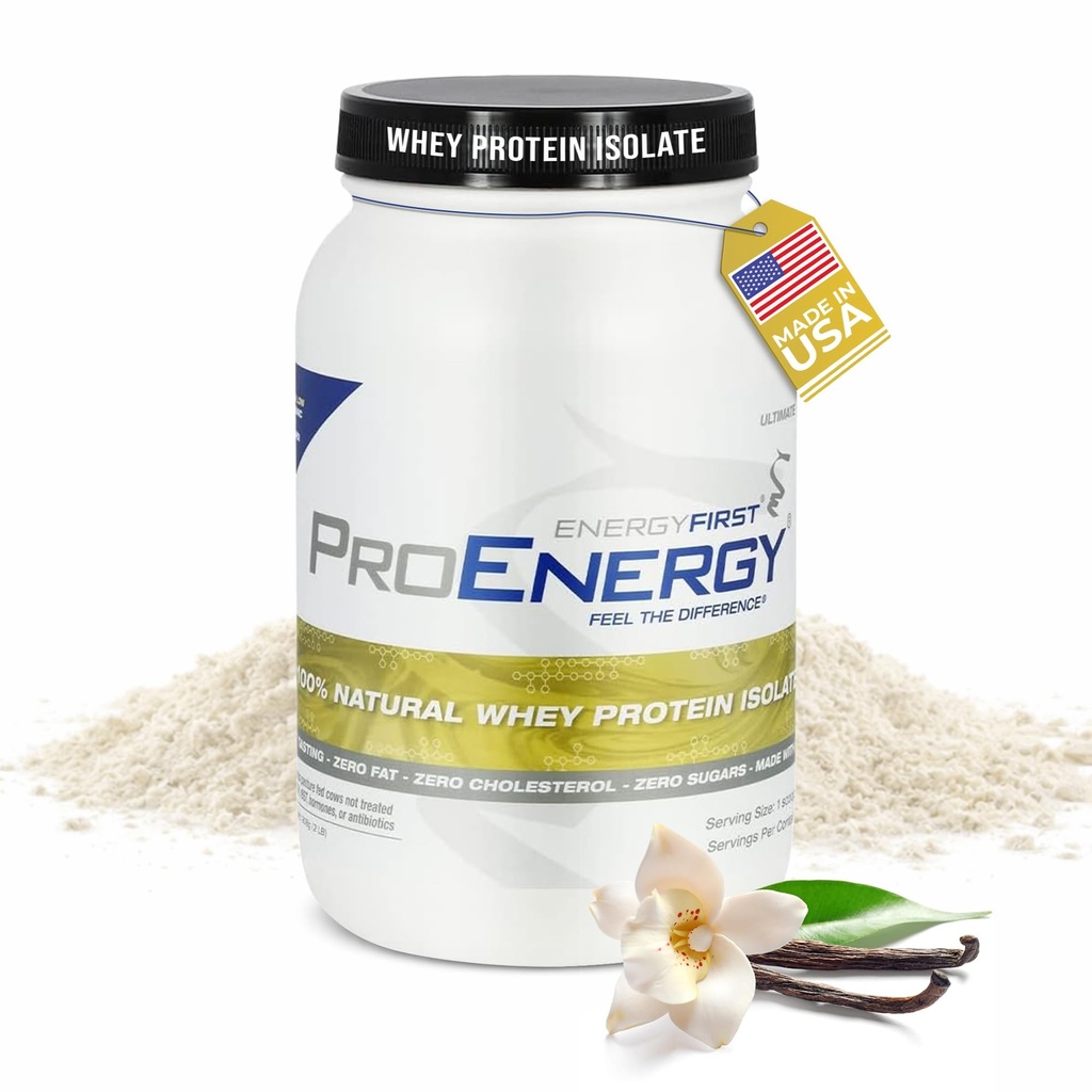 EnergyFirst Vanilla Whey Protein Isolate - Grass Pasture Fed, Zero Lactose, Gluten-Free, All-Natural, Sugar-Free Shake for Keto & Recovery, 2lb