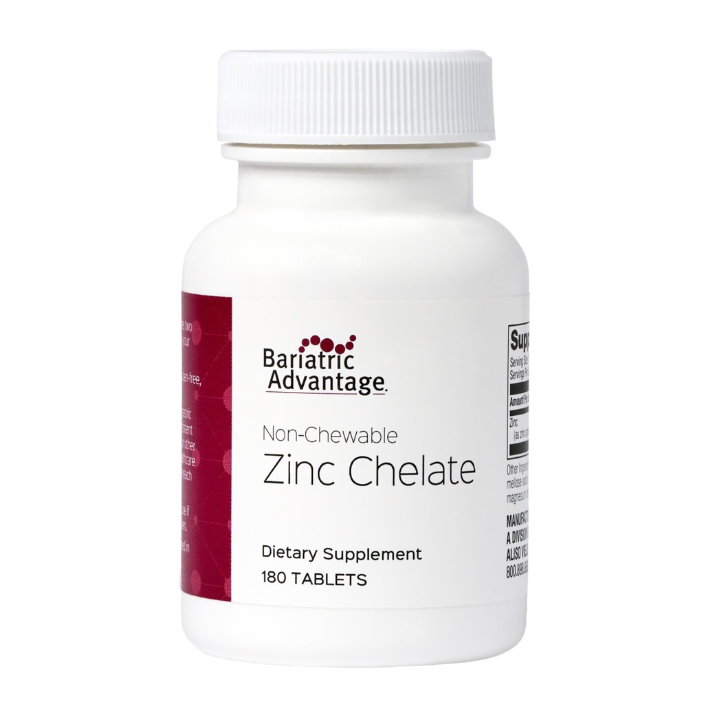Avantage bariatrique Chélate de zinc non chétif - Très absorbant - 20 mg Zing Arginine & Glycine - Comprimés pour les patients de chirurgie bariatrique - 180 Nombre