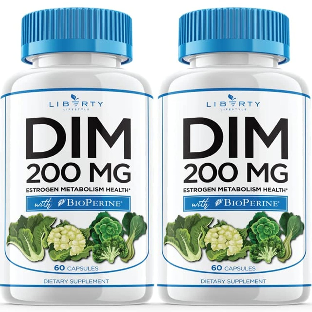 DIM Supplement 200mg - DIM Diindolylmethaan Plus BioPerine - Estrogen Balance, Hormone Menopauze Relief, Acne Treatment, Vegan - 120 Tel.