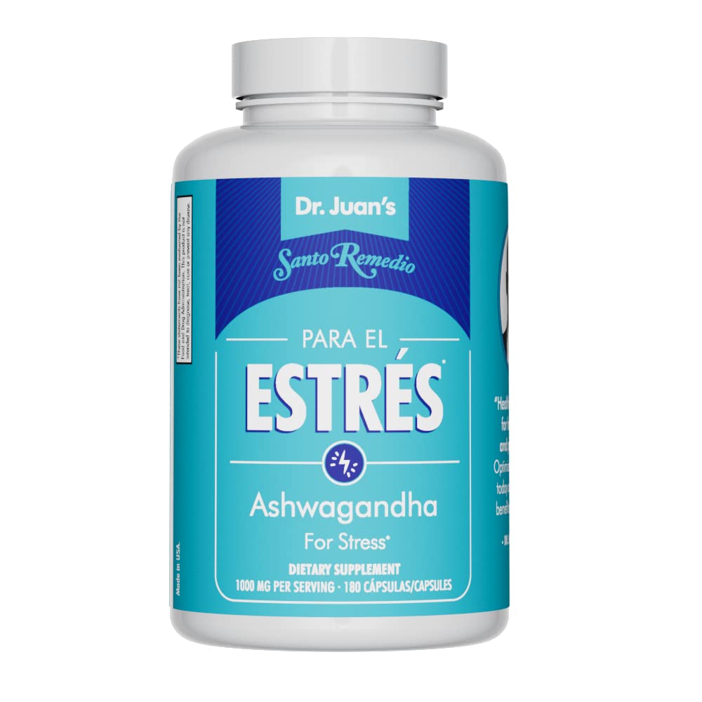 Santo Remedio Ashwagandha, support du stress, complément alimentaire, 1000 mg par portion, 180 capsules, pas de saveurs artificielles, pas de couleurs artificielles, sans sucre et sans sodium, végétarien