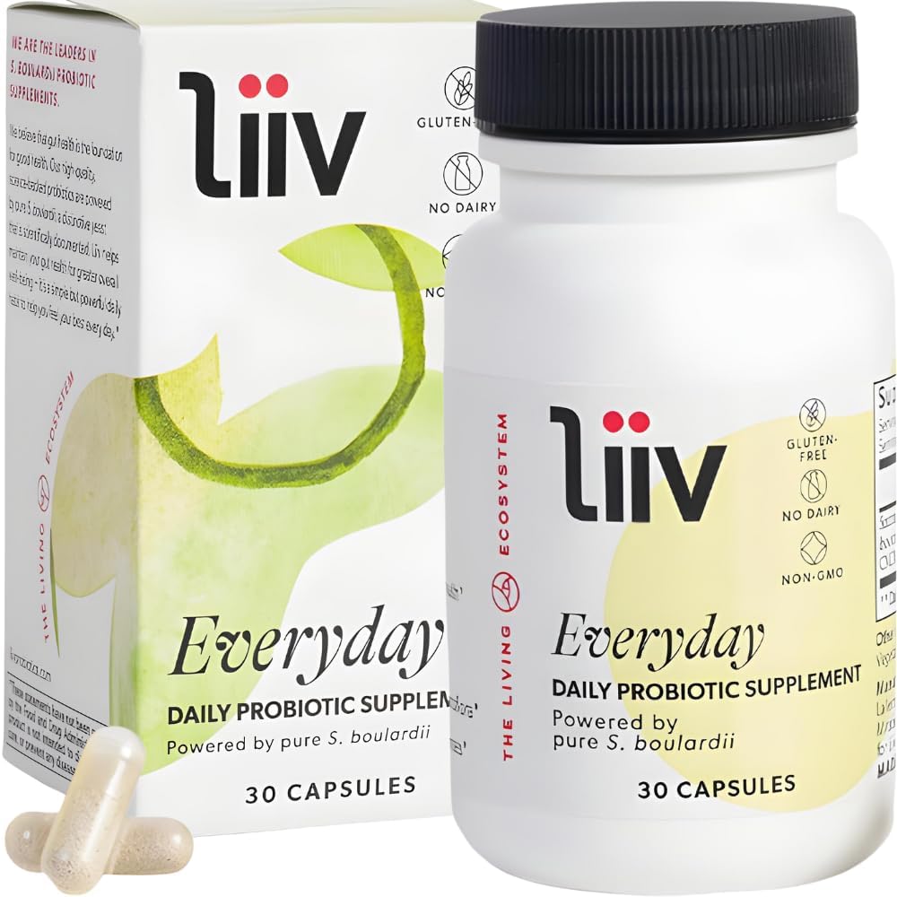 LiiV Premium Everyday Probiotic for Digestive & Immune Support, Pure S. boulardii for Women & Men, 5 Miljard CFUs, Healthy MicroBiome Balance 30 Vegetarian Capsules