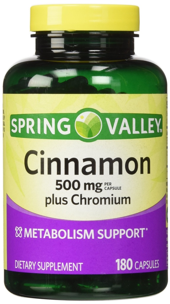 Spring Valley - Cinnamon 500mg Plus Chroom, Twin Pack, 2 flessen van 180 capsules