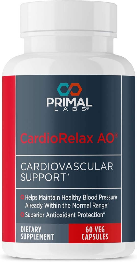 Primal Health CardioRelax AO - Co-enzym Q10 Formula, Bioperine + Olive Leaf Extract - 60 capsules
