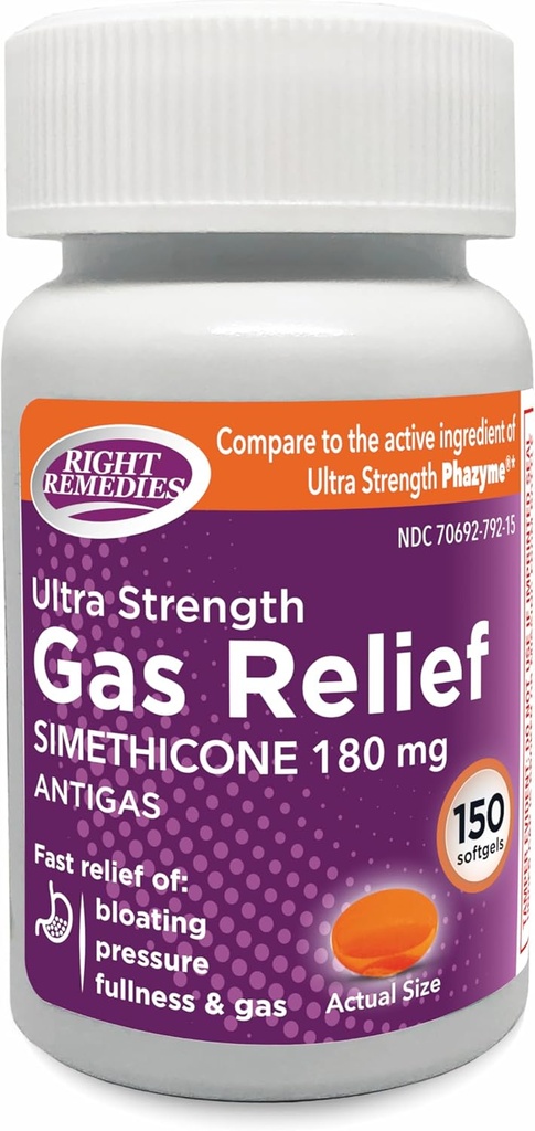 Gas Relief Ultra Strength, 180mg Simethicone (150 Softgels) Fast Relief from Gas, Bloating, Fullness, Painful Discomfort, Vergelijk met Ultra Strength Phazyme Active Ingredient