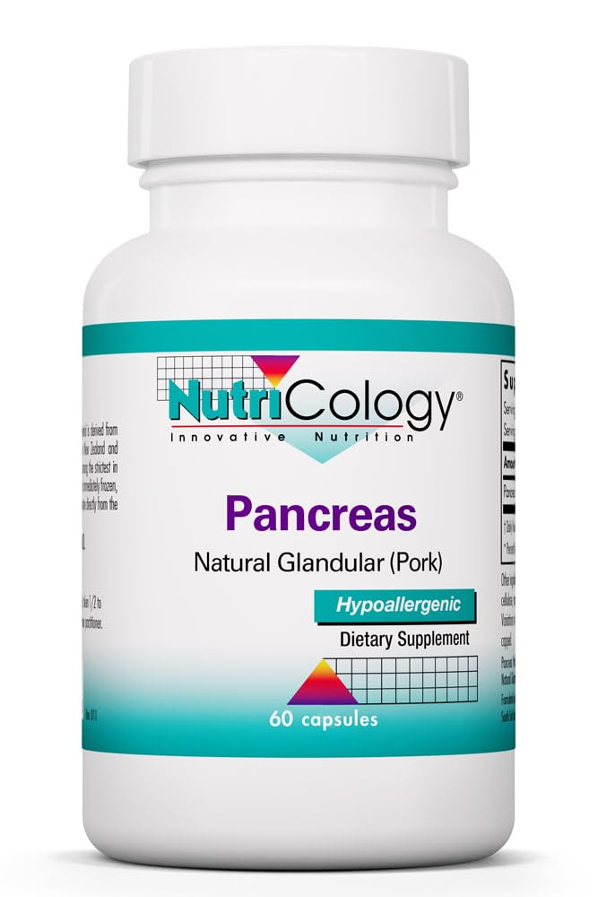 Nutricology Pancreas Pork 425mg Supplement - Pancreas Natural Glandular, Pancreas Enzymes, Amylase, Protease, Lipase, Hypoallergeen - 60 Tellen