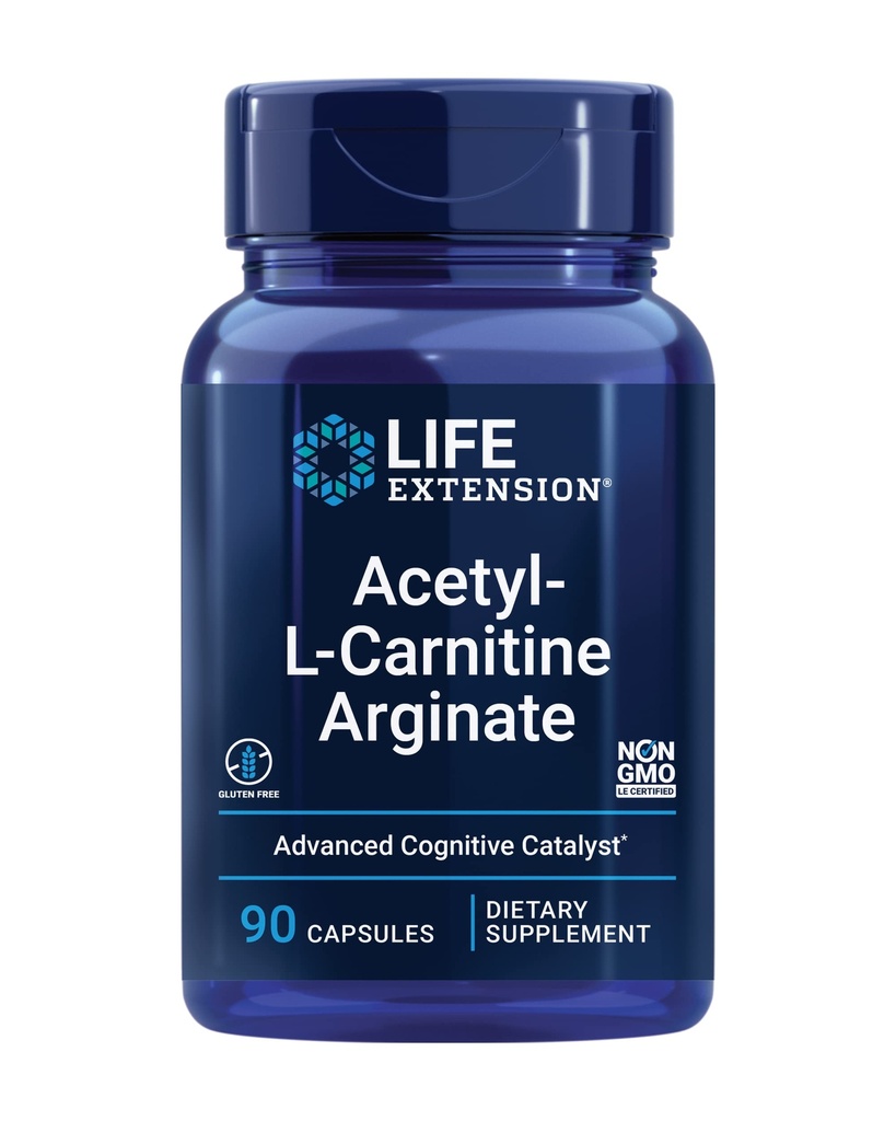 Life Extension Acetyl-L-Carnitine Arginaat, geavanceerde hersenen & zenuwgezondheid, Cellular Energy Support, Glutenvrije, niet-GMO, 90 capsules