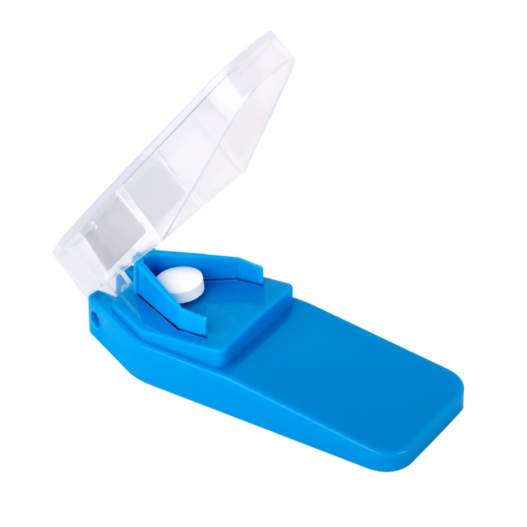 Découpe et fractionnement de pilules EZY DOSE, Découpe en toute sécurité de grandes, petites et minuscules pilules, vitamines, comprimés en deux, coupe facile précise, lame en acier inoxydable, voyage sized, facile à utiliser, couleur peut varier, sans BPA