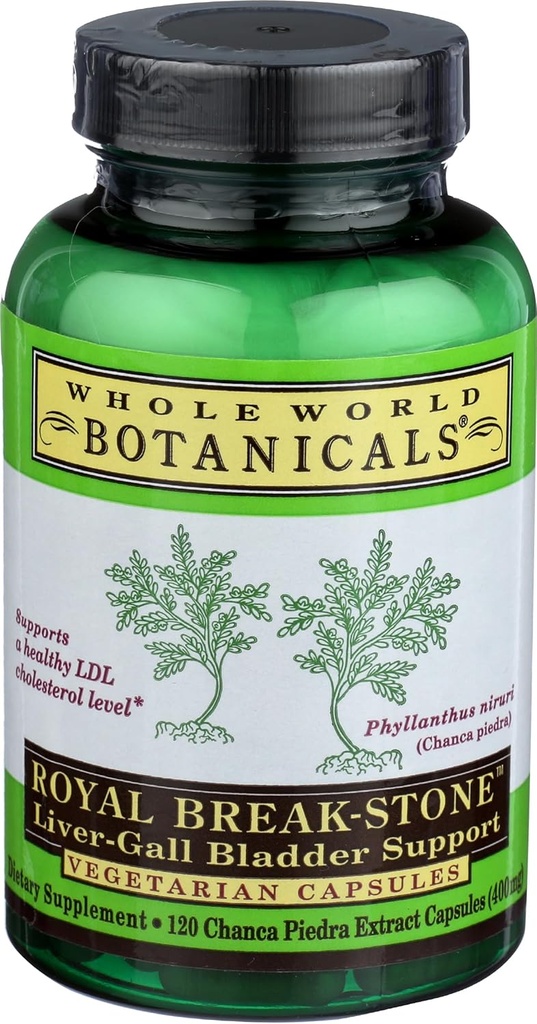Botaniques du monde entier Royal Chanca Piedra (Break-Stone) Soutien des vésicules du foie Gall - 400 mg - 120 Capsules végétariennes