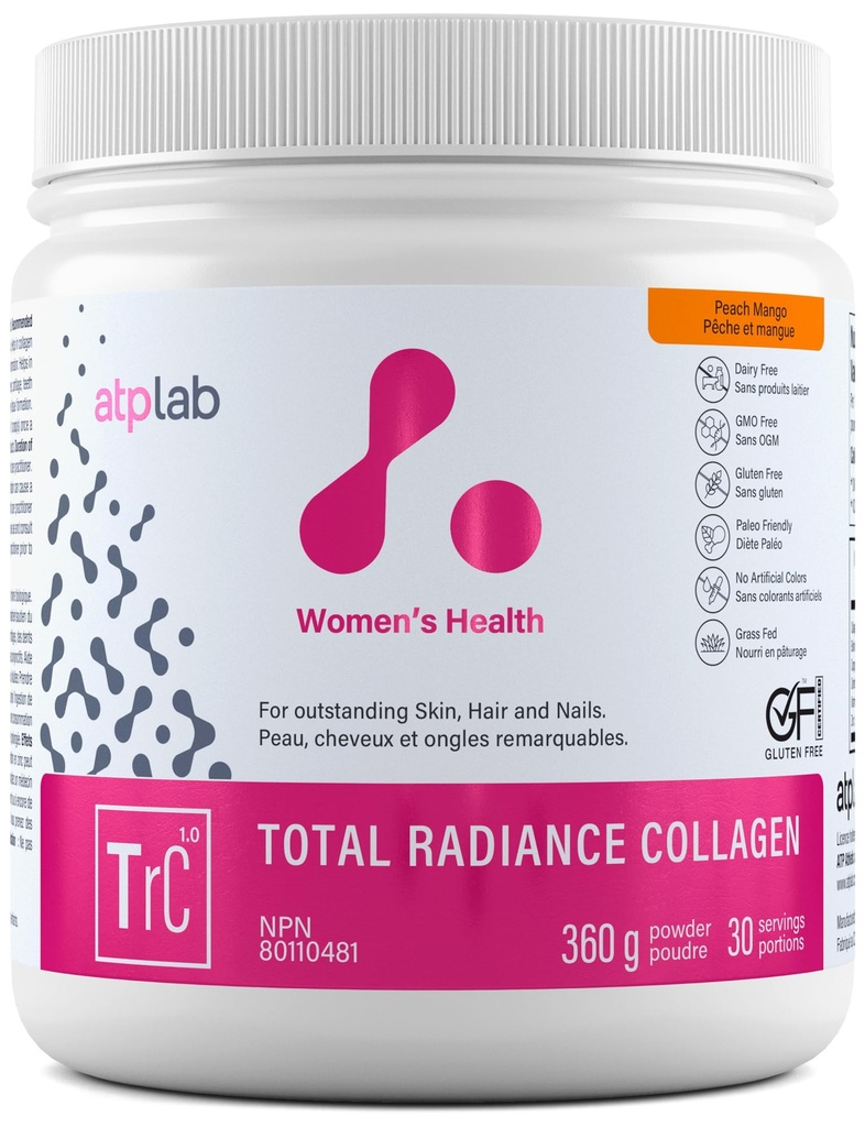 ATP LAB Total Radiance Collageen - Peach Mango Flavor, 360g - Collageen Peptides Powder for Women - Hydrolyzed Collageen Protein Supplement with Biotin