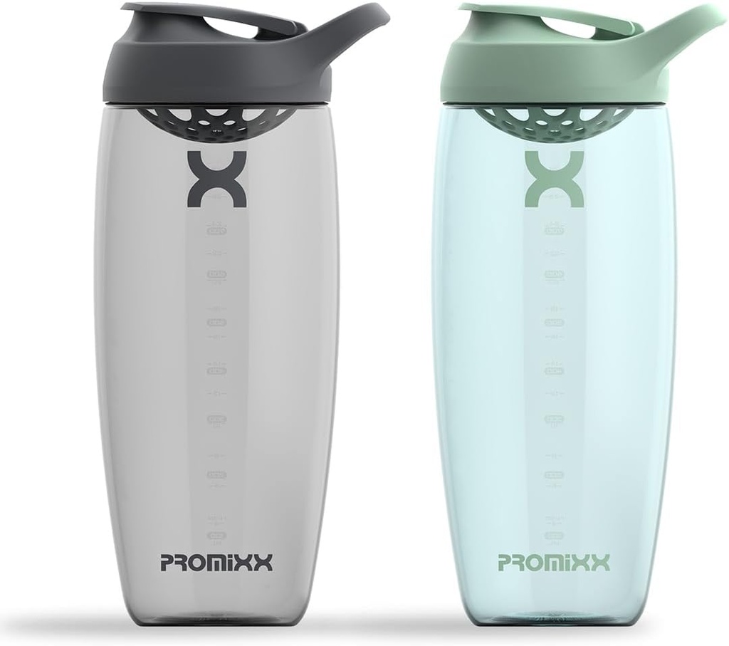 Bouteille Promixx Pursuit Protein Shaker (32 oz) – Mélangeur silencieux sans bille, filet de protection, BPA/BPS & ECOZEN sans phtalate – Coupe facile à nettoyer pour les smoothies pré- & post-entraînement
