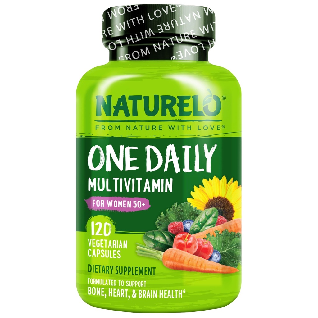 NATURELO Une multivitamine quotidienne pour les femmes 50+ (sans fer) - Soutien à la ménopause pour les femmes de plus de 50 ans - Supplément alimentaire complet - Non-OGM - Pas de soja - 120 capsules - 4 mois d'approvisionnement