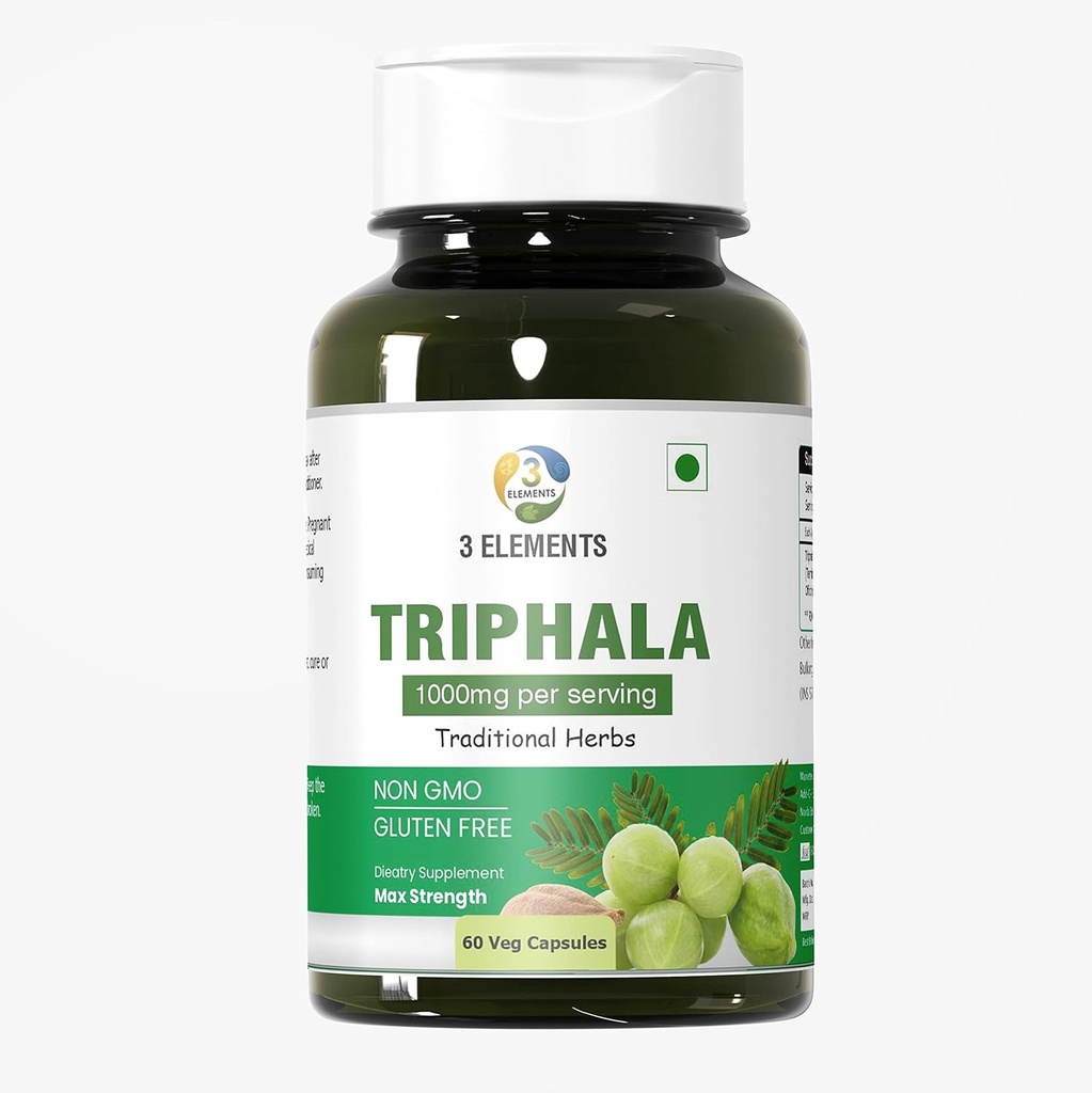 3éléments Triphala 1000mg I 60 Capsules pour détoxifier, nettoyer et rajeunir quotidiennement, le soutien de la digestion et des colonies, le support du système immunitaire, adaptogène, nutritif, végétalien, sans gluten