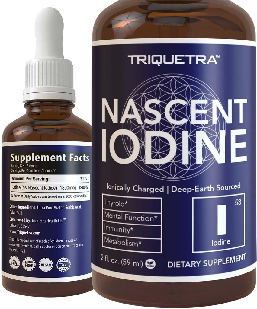Nascent Jodium Supplement 400 Serves, Glasfles, Vegan, 1800 mcg - 600 mcg per druppel - Pure, heldere kleur - Ondersteunt Thyroid Health, Energy, Immunity & Metabolisme (2 oz.)