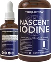 Nascent Iodine Supplément 400 portions, bouteille de verre, végétalien, 1800 mcg - 600 mcg par goutte - Pure, couleur claire - soutient la santé thyroïde, l'énergie, l'immunité et le métabolisme (2 oz.)