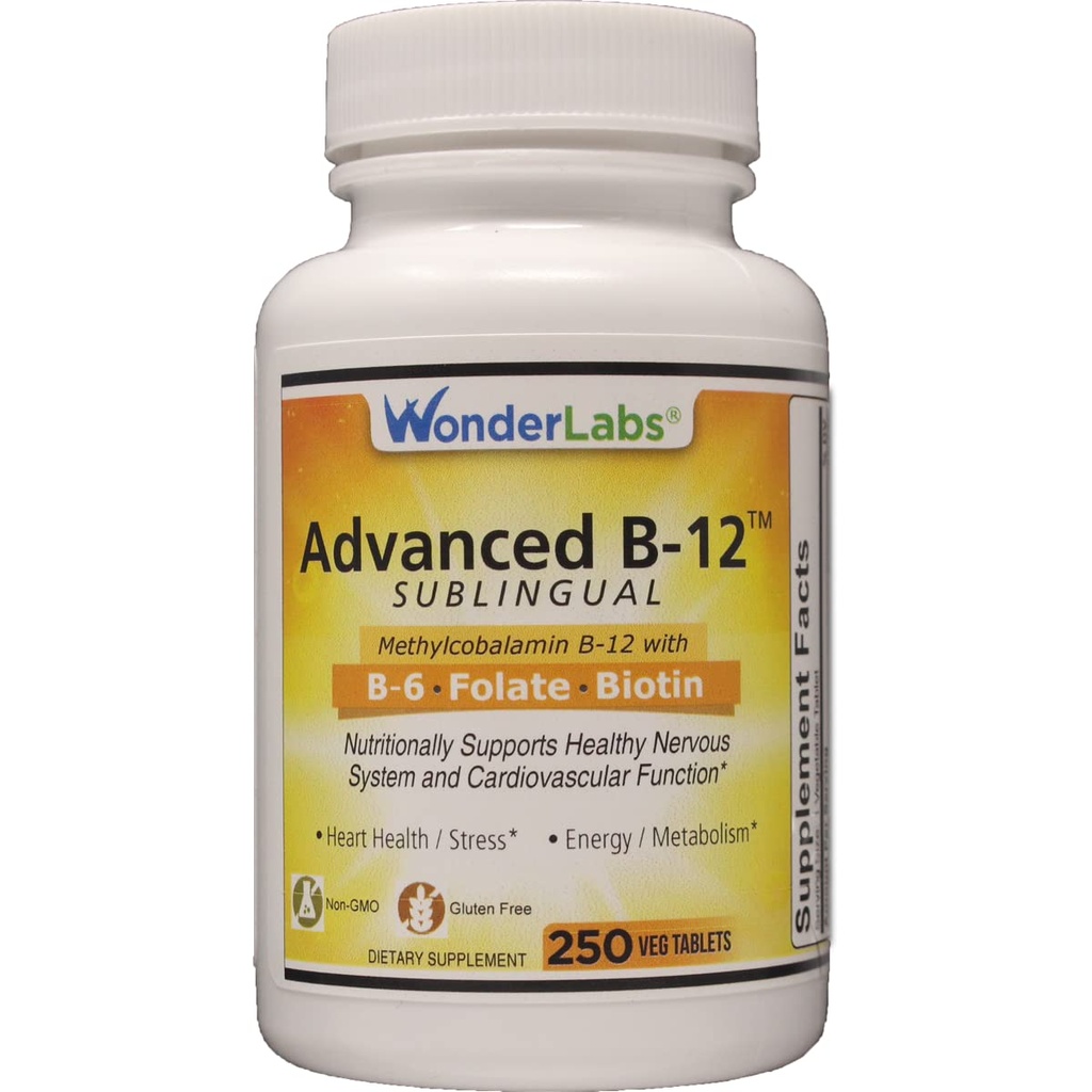 Laboratoires Wonder Vitamine B12 (1000 mcg), B6 (5mg), Acide folique (400 mcg) et Biotine (25 mcg) - Formulé avec de la vitamine méthylcobalamine B-12 (250 comprimés)
