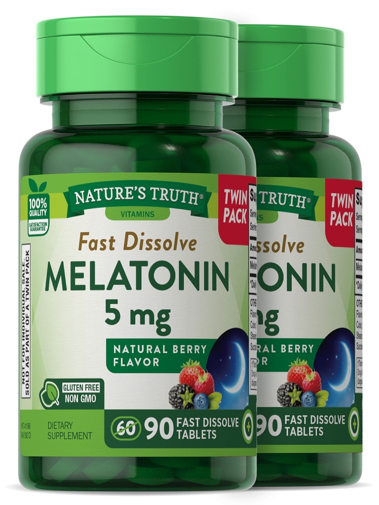 La vérité de la nature Melatonine 5 mg de 180 comprimés rapidement dissous (2 X 90 Twin Pack)