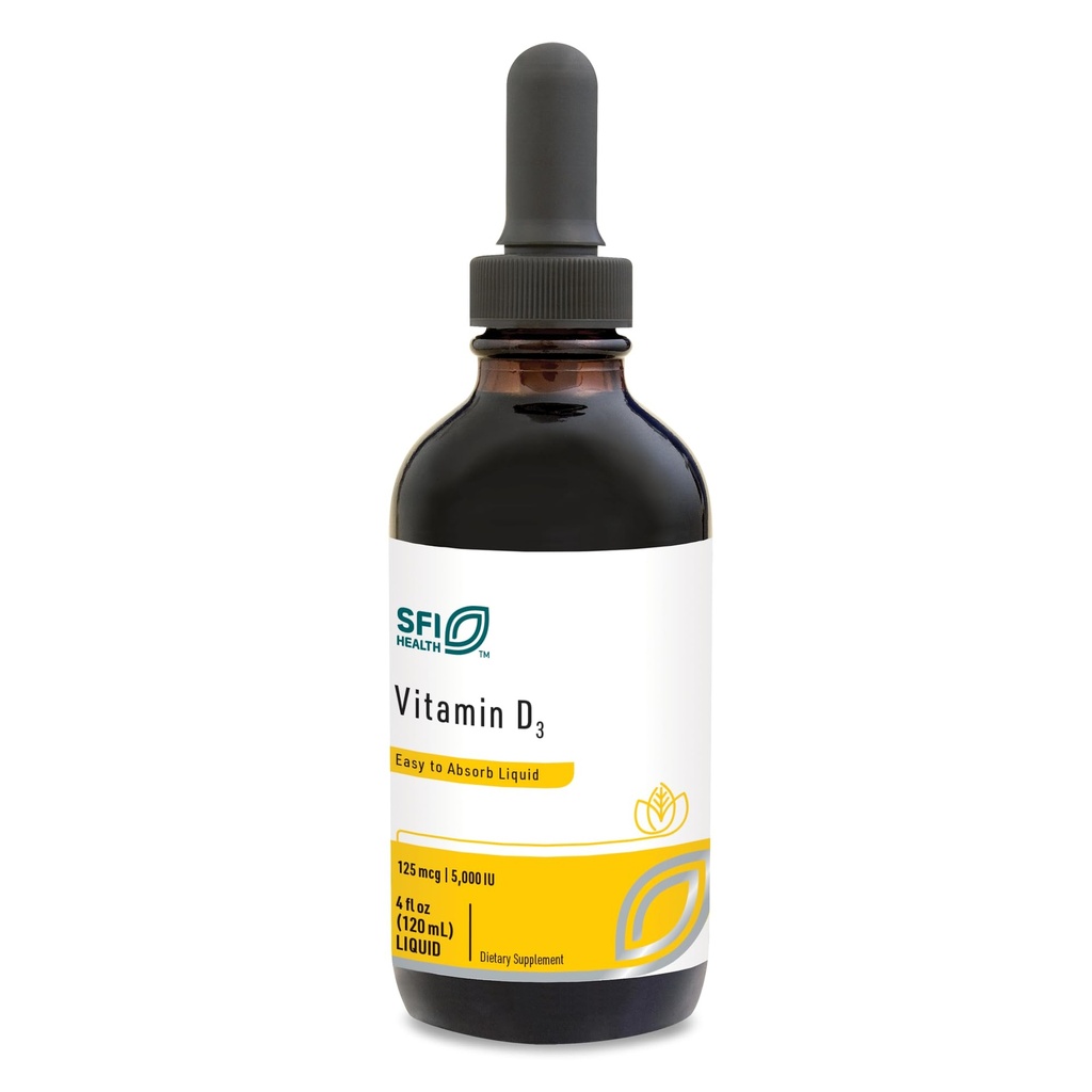 Klaire Labs SFI Santé Vitamine D3 gouttes liquides - Haute puissance 5000UI VIT D dans l'huile MCT facile à absorber - Immmune support - Pas de soja, pas de colorants artificiels ou d'arômes (120ml / 4 fl oz)