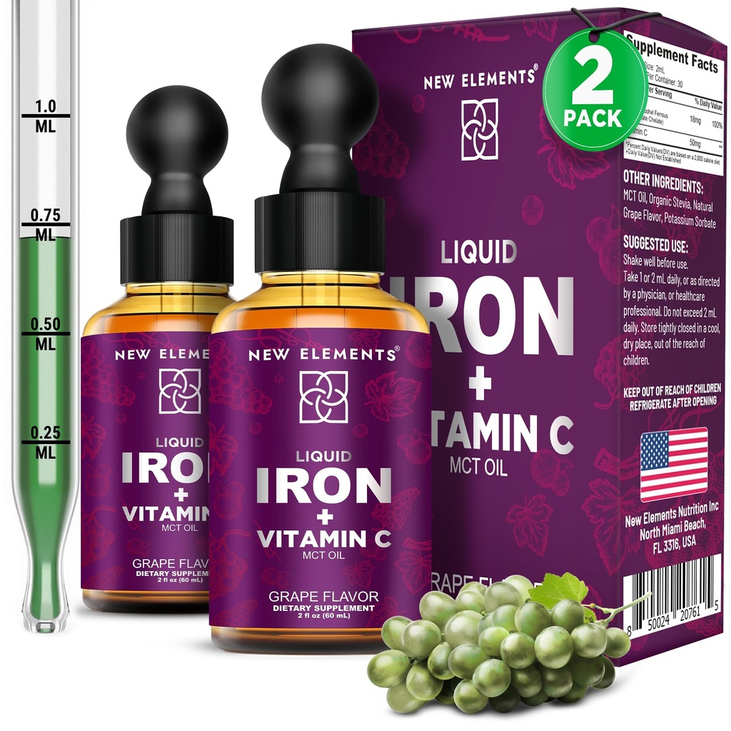 [2 Pack] Liquid Iron Supplement with Vitamin C 