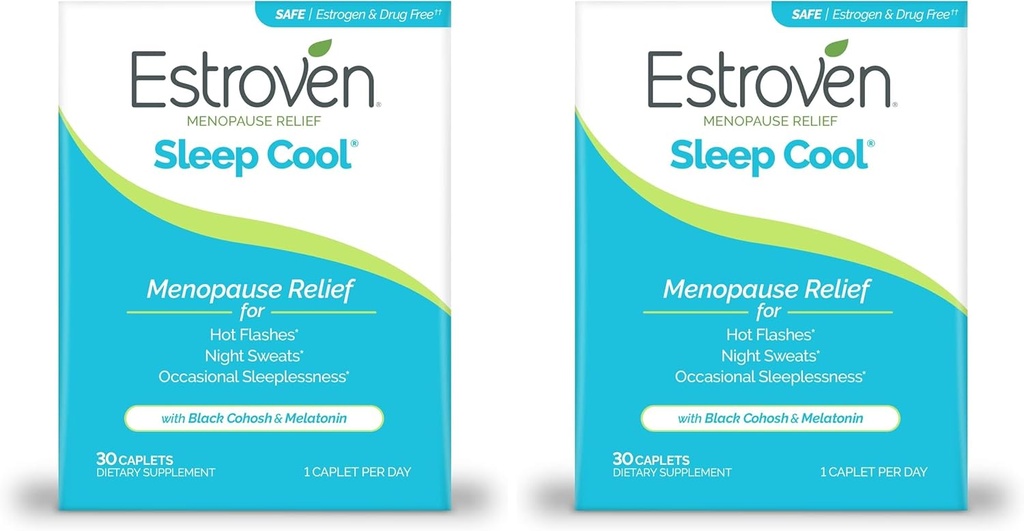 Estroven slaapkoel voor menopauze verlichting, 30 Ct, slaapondersteuning supplement met klinisch bewezen ingrediënten om Menopauze symptomen plus nachtkleding en Hot Flash verlichting, geneesmiddelvrije en glutenvrije
